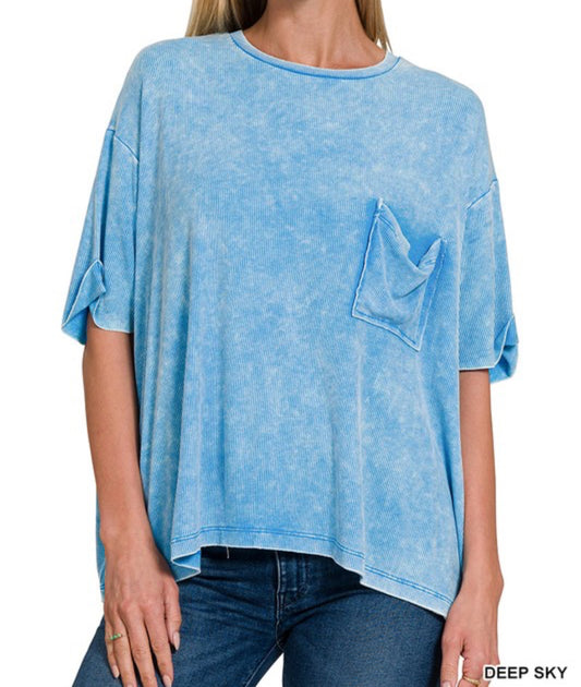 Washed Ribbed Short Sleeve
