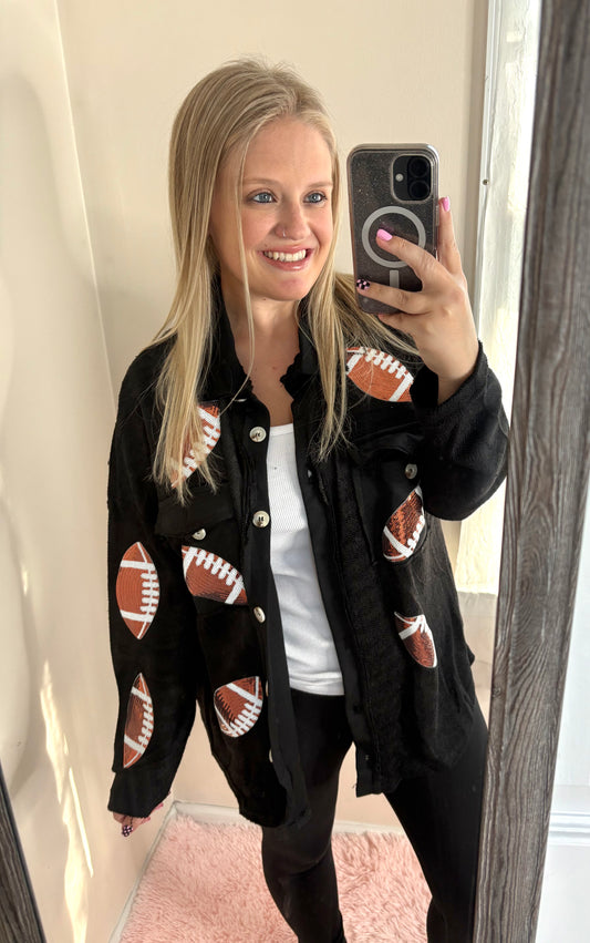 Black Sequined Football Shacket