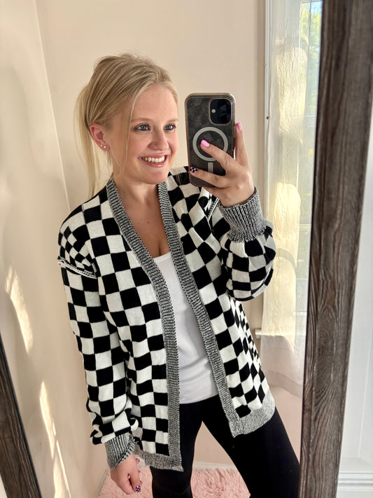Black Checkered Cardigan