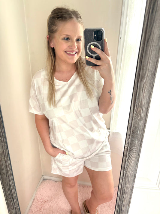 Beige Checkered Lounge Set