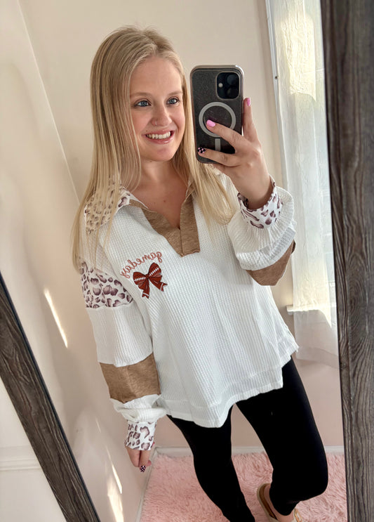 White Game Day Leopard Top