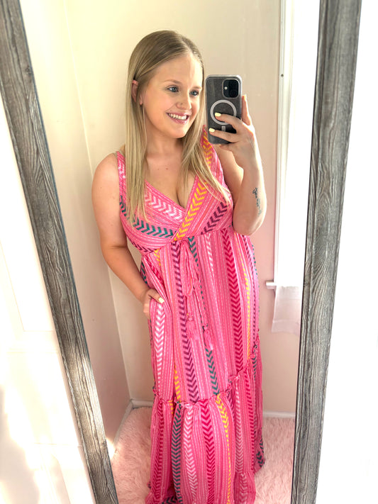 Pink Tassel Tie Maxi Dress