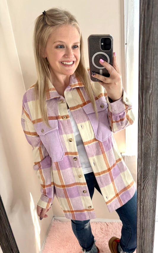 Purple Corduroy Checkered Shacket