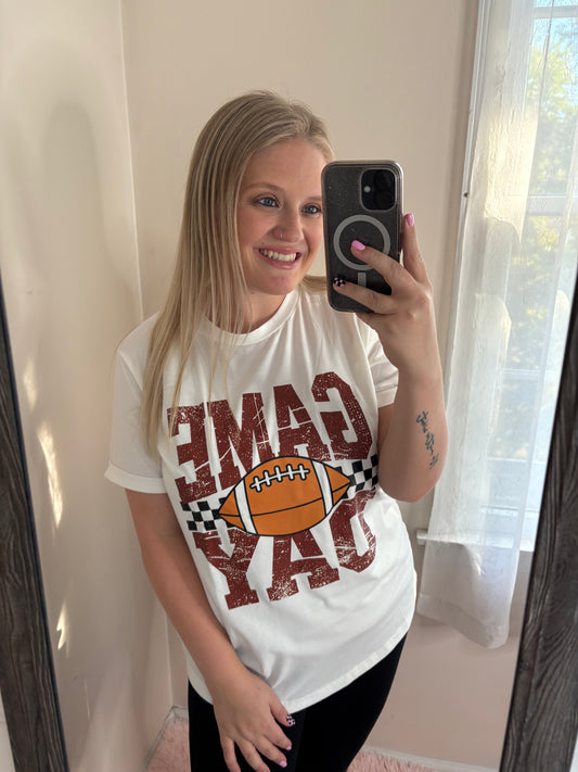White GAME DAY Checkered Graphic Tee
