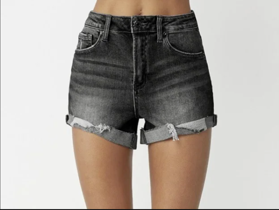 High Rise Ripped Hem Shorts
