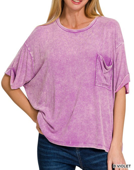Washed Ribbed Short Sleeve