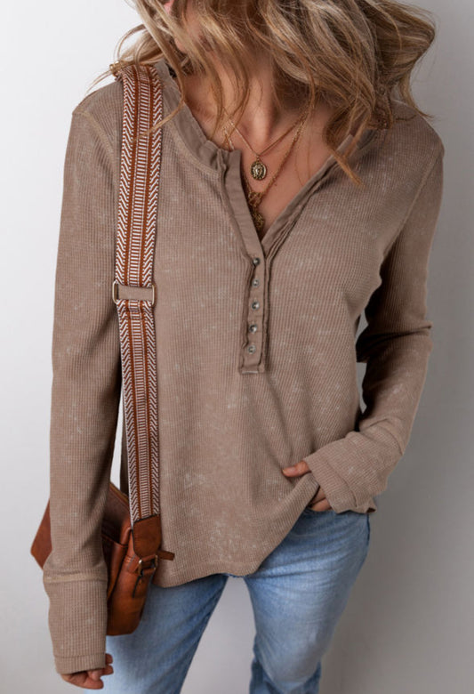 Coffee Acid Wash Waffle Knit Top