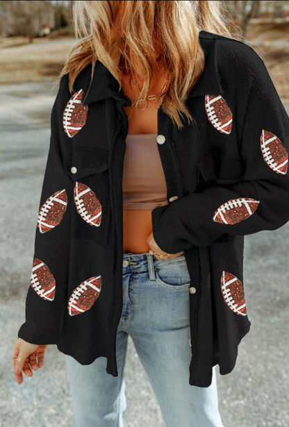 Black Sequined Football Shacket