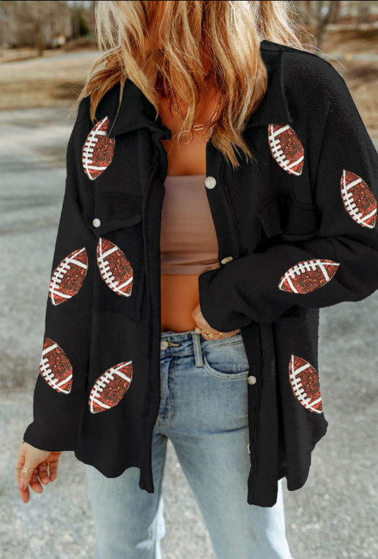 Black Sequined Football Shacket
