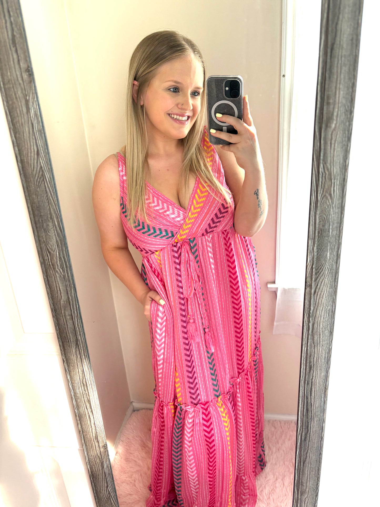 Pink Tassel Tie Maxi Dress