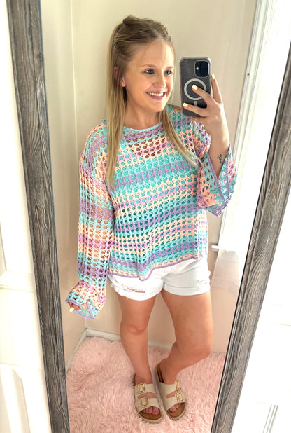 Multi Stripe Knit Sweater Cover Up