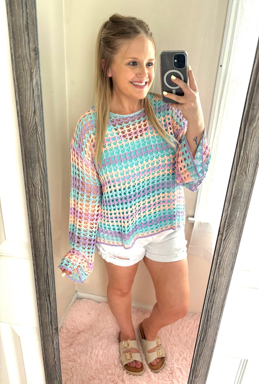 Multi Stripe Knit Sweater Cover Up