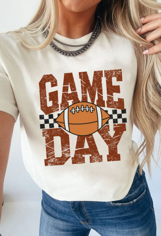 White GAME DAY Checkered Graphic Tee