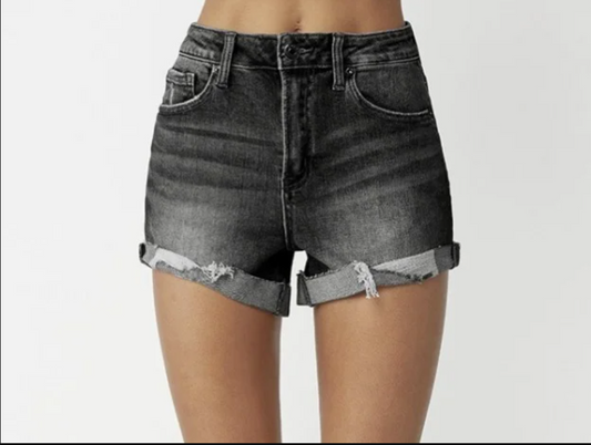 High Rise Ripped Hem Shorts