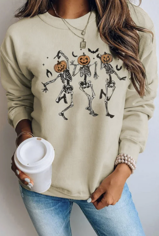 Khaki Skeleton Pumpkin Graphic Sweatshirt