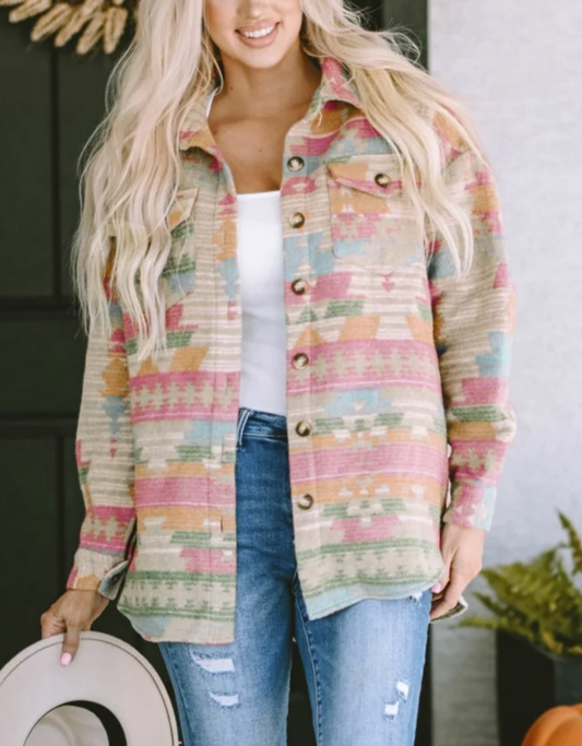 Multicolor Western Aztec Shacket