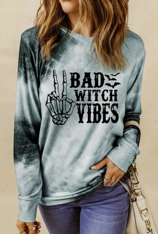 Gray Tie Dye BAD WITCH VIBES Long Sleeve