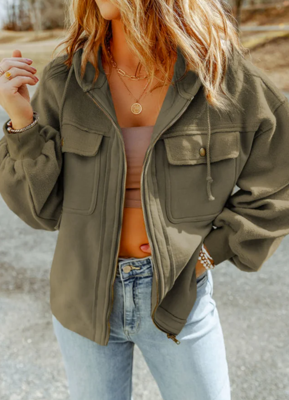 Green Hoodie Zip Up Jacket