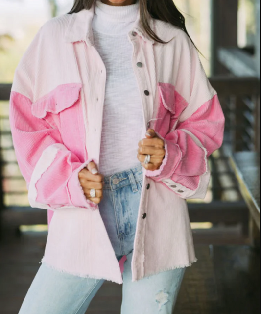 Two-Tone Pink Corduroy Shacket